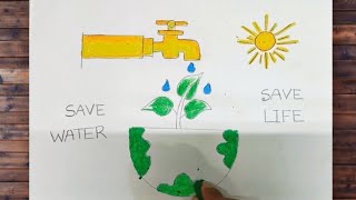 Save Water Save Life Easy Drawing World Water Day Poster  step by step 2024OnlineArtAndDrawing [upl. by Orsola]