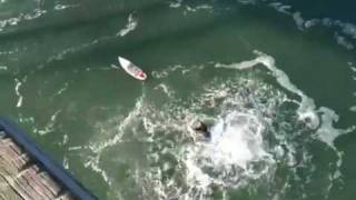 Hot surfer girl jumps off a pier [upl. by Sueddaht]