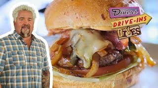 Guy Fieri Visits the ULTIMATE Burger Joint in Cali  Diners DriveIns and Dives  Food Network [upl. by Adriane752]