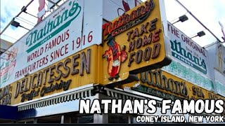 Eating at Nathans Famous Hotdogs in Coney Island New York [upl. by Kinna]