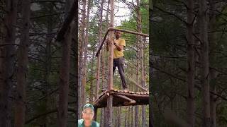 Build a survival camp in the jungle shortsviral bushcraft survival woodworking wood [upl. by Nay]