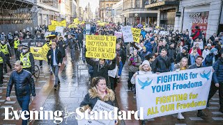 Covid Thousands of antilockdown protesters take to streets of Glasgow in Freedom Rally [upl. by Enilegna]