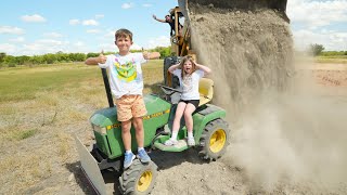 Playing with Real Tractors to Dig Dirt and Crush Things  Tractors for kids [upl. by Nuajed]