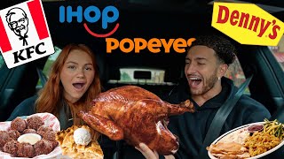 TRYING THANKSGIVING DINNER AT FAST FOOD RESTAURANTS THEY GAVE US WHOLE TURKEYS [upl. by Eihpos]