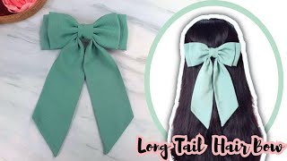 Double Bow with Tails Tutorial  How to Make Bow Clip for Hair  DIY Hair Bows with Long Tails [upl. by Hairam]