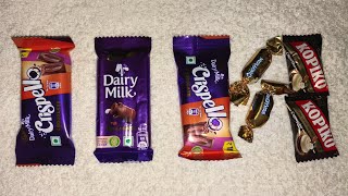 chocolate unboxing video dairy milk crispello vs dairy milk vs Candyman vs kopiko [upl. by Sivam600]