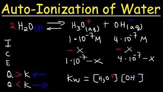 AutoIonization of Water Ion Product Constant  Kw Calculating H3O OH and pH Using Ice Tables [upl. by Weibel]