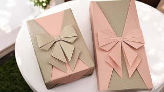 GIFT PACKING  RECTANGULAR GIFT WRAPPINGORIGAMI PAPER RIBBON BOW DECORATION  ISasaki Original [upl. by Oijile]