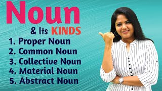 Noun and its kinds  Proper Common  Collective  Material  Abstract  In ENGLISH GRAMMAR [upl. by Thorny456]