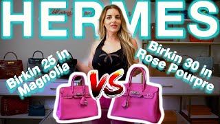 HERMES Pink Birkin Comparison Birkin 25 quotMagnoliaquot Novillo vs Birkin 30 quotRose Pourprequot Togo Leather [upl. by Bywaters]