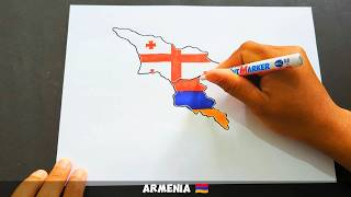 Drawing Flag Map of Caucasus Countries  georgia armenia azerbaijan [upl. by Laughry]