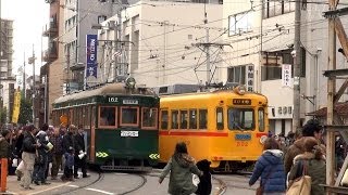 阪堺電軌 住吉大社 初詣輸送が超カオス 2Jan2014 住吉公園電停在りし頃 [upl. by Ecnaralc474]