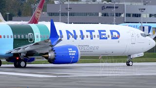 United Airlines 737 MAX 10 ecoDemonstrator Explorer Taxi And Takeoff From Paine Field [upl. by Ruel]