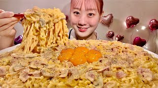 ASMR Carbonarastyle Buldak Fire Noodles【Mukbang Eating Sounds】【English subtitles】 [upl. by Zita]