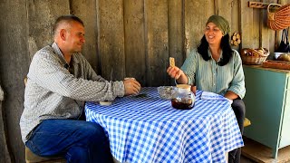 Cooking a rustic dinner over a campfire Simple life of a family in a remote village [upl. by Ititrefen]