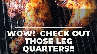 Grilling Huge Chicken Leg Quarters on the Big Green Egg Grill [upl. by Pandolfi294]