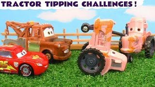 Tractor Tipping Challenge Stories with McQueen Mater and Funlings [upl. by Lewellen]