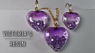 UV resin Heart jewelry set with floating crystals [upl. by Nelyt]