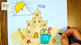 comment dessiner un chateau de sable facile [upl. by Karita]