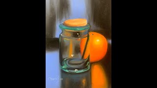 COMO PINTAR UN ENVASE DE CRISTAL FRENTE A UNA NARANJA USANDO TIZAS PASTEL [upl. by Ontine]