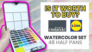 CHEAPEST watercolor set  LIDL Crelando 48 half pans watercolor review [upl. by Donal]