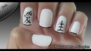 Unhas Decoradas Escrita Chinesa Unha Oriental Manual Bela e Simples Nail Art [upl. by Birgit894]