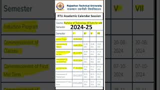 RTU BTech I Sem Academic Calendar for odd Semester Session 202425 shortsfeed [upl. by Culliton]