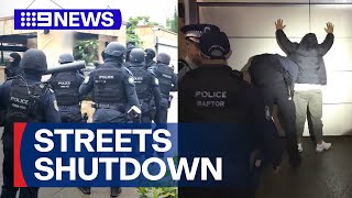 Police shutdown several Sydney streets during raid on suspected crime members  9 News Australia [upl. by Tinya]