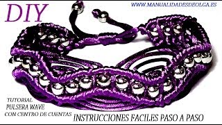 COMO HACER PULSERA CON NUDOS DE ONDAS O WAVE DE HILO Y ADORNADA CON CUENTAS PLATEADAS TUTORIAL DIY [upl. by Yarod350]