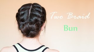 Two French Braid Bun Hair Tutorial  hairdo for everyday and special occasion  JM [upl. by Waneta133]