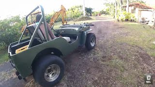 1949 cj2a Willys jeep in Hawaii some quick work and an offroad jungle test drive on the farm [upl. by Norvol]