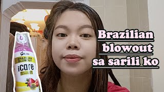 brazilian blow out sa sarili ko  DIY Brazilian blowout using Icare [upl. by Rodavlas]