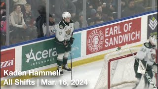 Kaden Hammell EVT47  All Shifts  Everett Silvertips vs Kelowna Rockets WHL  3 16 2024 [upl. by Ressan]