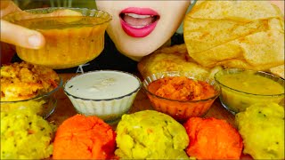 ASMR MINI THALI CURRY CHUTNEY SOUTH INDIAN BREAKFAST FOOD UPMA POORI THOSAI EATING 咀嚼音 먹방 [upl. by Paulita]