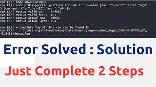 npm ERR code EBADPLATFORM  notsup Unsupported platform  React  Command Prompt  VS Code Windows [upl. by Richers]