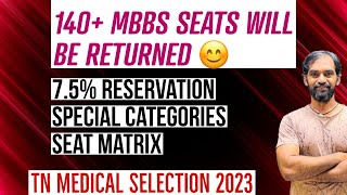 Seat Matrix 2023 75 Reservation  TN Medical Selection 2023 [upl. by Naillij]