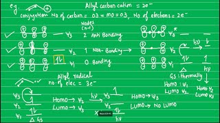 Pericyclic Reactions πMolecular Orbital Diagram allyl cationanion free radical HOMO and LUMO [upl. by Fredrick]