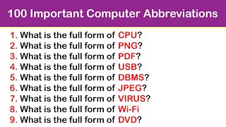 Computer Abbreviations amp Acronyms Quiz  100 Important Questions  Computer Science GK Quiz  MCQ [upl. by Nagyam]