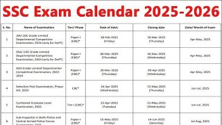 SSC Exam Calendar 202526 [upl. by Stanfill]