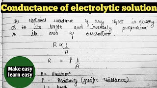 Class 12 chemistry chapter 3 Electrochemistry  Conductance of Electrolytic Solution [upl. by Lela]