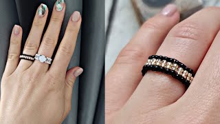 Kolay Yüzük YapımıBeaded Ring DIY Кольцо из бисера [upl. by Herates312]