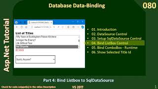 Database Binding  Part 4  Bind ListBox to SqlDataSource  Asp Net Tutorial 80 [upl. by Mokas]