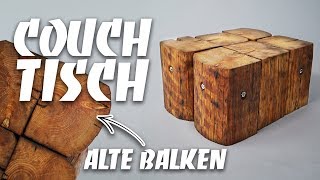 Couchtisch selber bauen  DIY upcycling Anleitung zum selber machen aus alten Holzbalken  EASY ALEX [upl. by Ethbun]