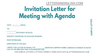 Invitation Letter For Meeting With Agenda  Sample Letter to Invite for Meeting Stating the Agenda [upl. by Cai946]