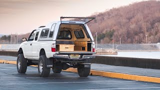 DIY Truck Bed Camper Build Tour  Building A Truck Bed Camper In My Toyota Tacoma [upl. by Adnolrehs]