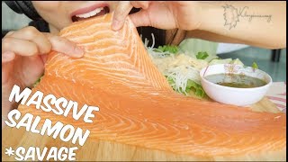 ASMR WHOLE MASSIVE SALMON SLICE EXTREME SAVAGE EATING SOUNDS NO TALKING  SASASMR [upl. by Nabi]