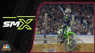 Austin Forkner avoids firstlap wreck to win the 250SX in Detroit  Motorsports on NBC [upl. by Esekram834]