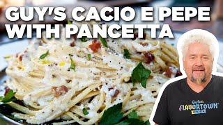 Guy Fieris Cacio e Pepe with Crispy Pancetta  Guys Big Bite  Food Network [upl. by Krell]