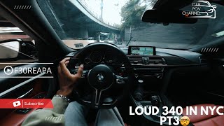 POV BMW 340I EXHAUST ECHOES IN NYC LOUD BURBLES [upl. by Helen]