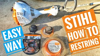 How to restring Stihl Dual Sided Weed Eater Trimmer with double string EASY WAY HACK FS90 [upl. by Schluter747]